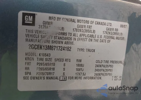 2007 Chevrolet Silverado 1500 Lt1 z USA, uszkodzony, nr VIN 2GCEK13M871724182